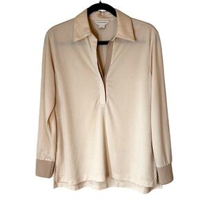 Club Monaco Womens Neutral Long Sleeve Collared Modal Blouse- Size Small